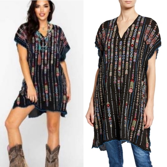 Johnny Was Dresses & Skirts - JOHNNY WAS  EMBROIDERED GEORGETTE PONCHO DRESS WITH SIDE SLITS IN BLACK